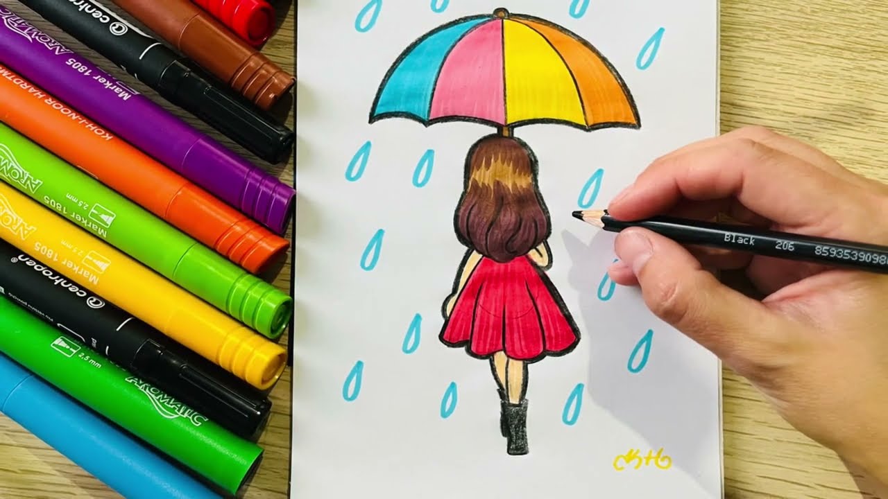 How to draw a girl with umbrella|| Easy Pencil Sketch||Easy Drawing ideas  for Beginners - YouTube